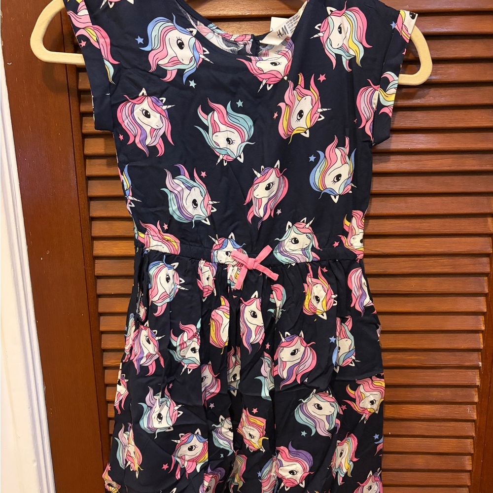 H&M NWT Unicorn Girls Dress with Pink Bow